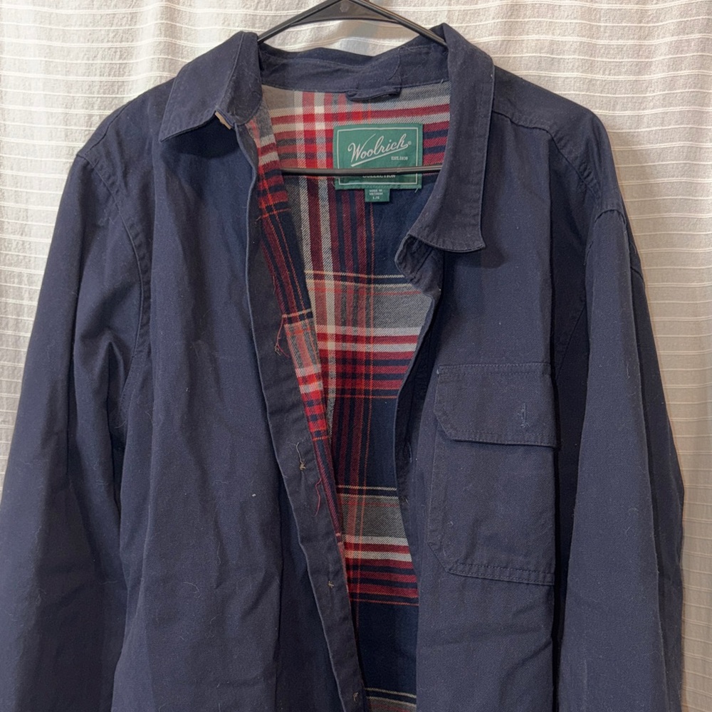 Woolrich Men's Dark Blue Shirt Jacket with Plaid Interior